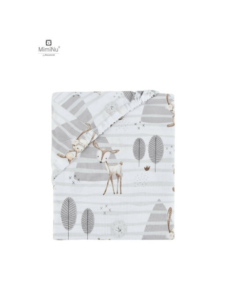 BN-5907803143680,MimiNu - Cearceaf cu elastic pentru patut 120X60 cm, Din bumbac certificat Oeko Tex Standard 100, Forest