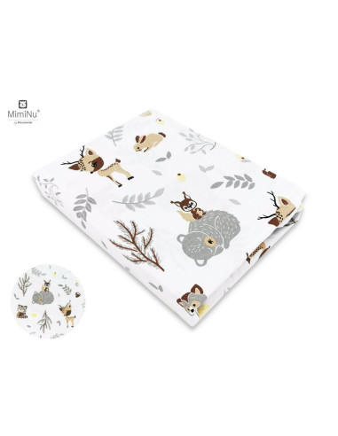 BN-6426972003933,MimiNu - Cearceaf cu elastic pentru patut 120X60 cm, Din bumbac certificat Oeko Tex Standard 100, Forest friend
