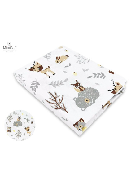 BN-6426972003933,MimiNu - Cearceaf cu elastic pentru patut 120X60 cm, Din bumbac certificat Oeko Tex Standard 100, Forest friend