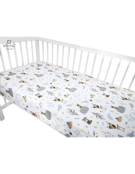 BN-6426972003933,MimiNu - Cearceaf cu elastic pentru patut 120X60 cm, Din bumbac certificat Oeko Tex Standard 100, Forest friend