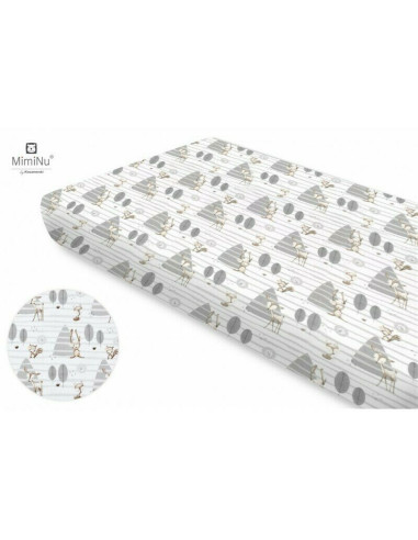 BN-5907501412774,MimiNu - Cearceaf cu elastic pentru patut 140X70 cm, Din bumbac certificat Oeko Tex Standard 100, Forest