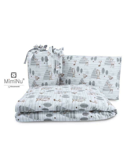 BN-5902021287048,MimiNu - Lenjerie patut 3 piese, Cu protectie laterala, Din bumbac certificat Oeko Tex Standard 100, Pentru pat