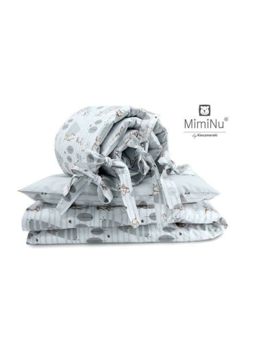 BN-5902021287048,MimiNu - Lenjerie patut 3 piese, Cu protectie laterala, Din bumbac certificat Oeko Tex Standard 100, Pentru pat