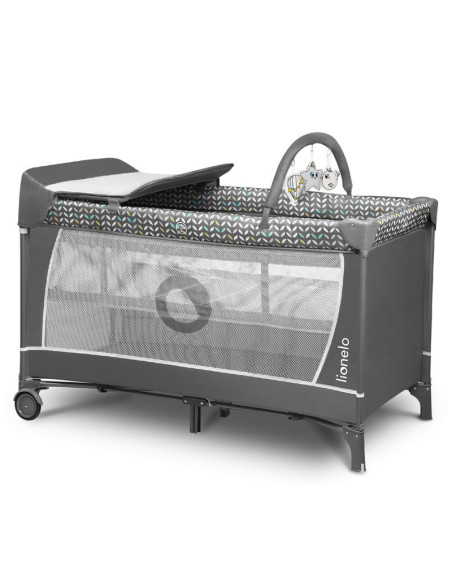 BN-LO-FLOWER_GREY_SCANDI,Lionelo - Patut pliant cu doua nivele Flower, Cu arcada, Geanta transport, Masuta de infasat, Bara cu j
