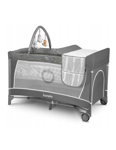 BN-LO-FLOWER_GREY_SCANDI,Lionelo - Patut pliant cu doua nivele Flower, Cu arcada, Geanta transport, Masuta de infasat, Bara cu j