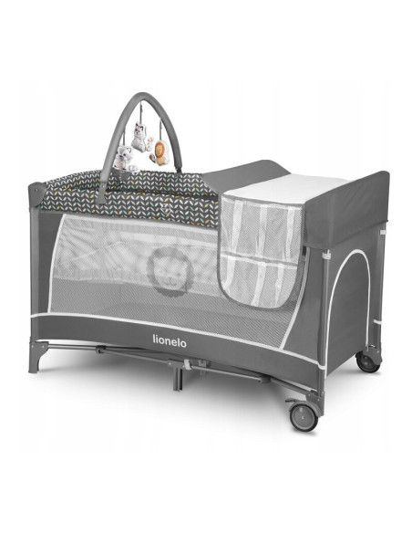 BN-LO-FLOWER_GREY_SCANDI,Lionelo - Patut pliant cu doua nivele Flower, Cu arcada, Geanta transport, Masuta de infasat, Bara cu j