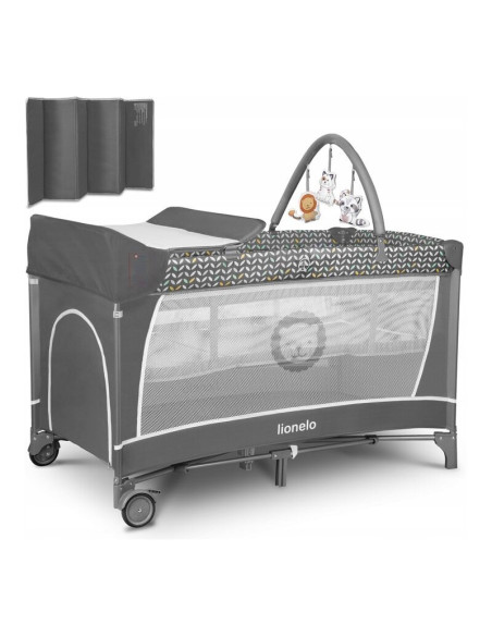 BN-LO-FLOWER_GREY_SCANDI,Lionelo - Patut pliant cu doua nivele Flower, Cu arcada, Geanta transport, Masuta de infasat, Bara cu j