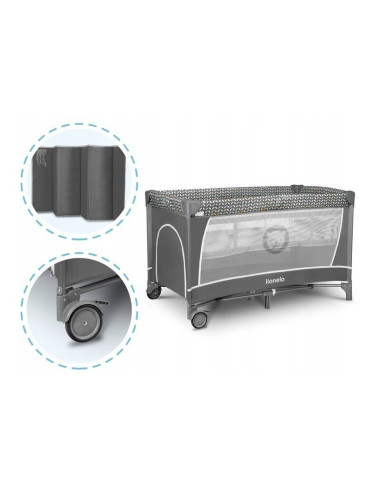 BN-LO-FLOWER_GREY_SCANDI,Lionelo - Patut pliant cu doua nivele Flower, Cu arcada, Geanta transport, Masuta de infasat, Bara cu j