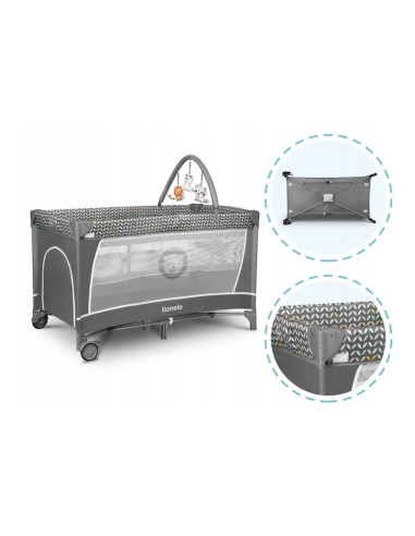 BN-LO-FLOWER_GREY_SCANDI,Lionelo - Patut pliant cu doua nivele Flower, Cu arcada, Geanta transport, Masuta de infasat, Bara cu j