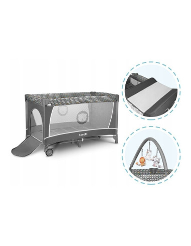 BN-LO-FLOWER_GREY_SCANDI,Lionelo - Patut pliant cu doua nivele Flower, Cu arcada, Geanta transport, Masuta de infasat, Bara cu j