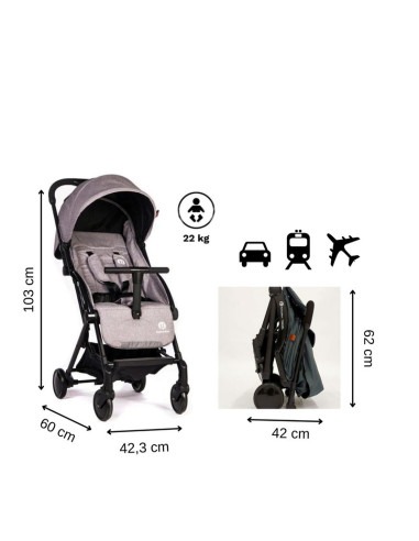 BN-450916,Petite&Mars - Carucior sport Travel, Ulta-usor, 5,9 kg, 6-36 luni, Compact, Conform cu standardul EN 1888: 2018, Shado