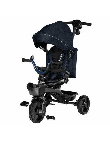BN-LO-KORI_BLUE_NAVY,Lionelo - Tricicleta Kori, Cu suport de picioare, Control al directiei, Scaun reversibil, Rotire 360 grade,