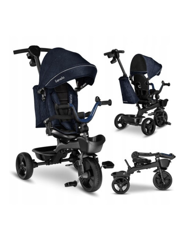 BN-LO-KORI_BLUE_NAVY,Lionelo - Tricicleta Kori, Cu suport de picioare, Control al directiei, Scaun reversibil, Rotire 360 grade,