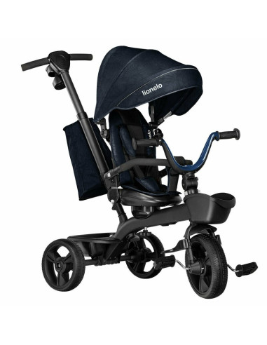 BN-LO-KORI_BLUE_NAVY,Lionelo - Tricicleta Kori, Cu suport de picioare, Control al directiei, Scaun reversibil, Rotire 360 grade,