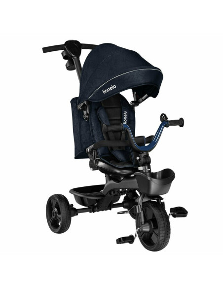 BN-LO-KORI_BLUE_NAVY,Lionelo - Tricicleta Kori, Cu suport de picioare, Control al directiei, Scaun reversibil, Rotire 360 grade,