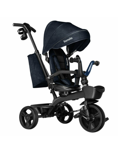 BN-LO-KORI_BLUE_NAVY,Lionelo - Tricicleta Kori, Cu suport de picioare, Control al directiei, Scaun reversibil, Rotire 360 grade,