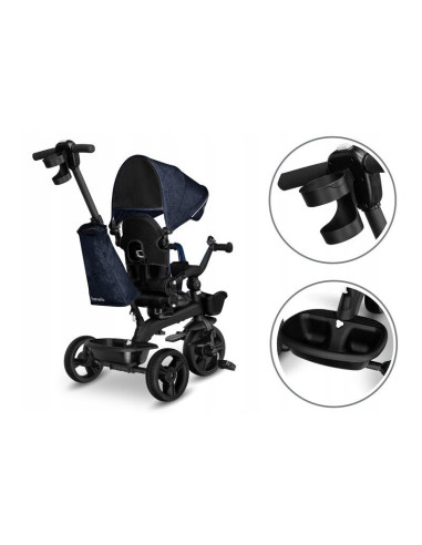 BN-LO-KORI_BLUE_NAVY,Lionelo - Tricicleta Kori, Cu suport de picioare, Control al directiei, Scaun reversibil, Rotire 360 grade,