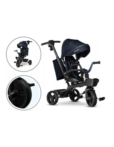 BN-LO-KORI_BLUE_NAVY,Lionelo - Tricicleta Kori, Cu suport de picioare, Control al directiei, Scaun reversibil, Rotire 360 grade,