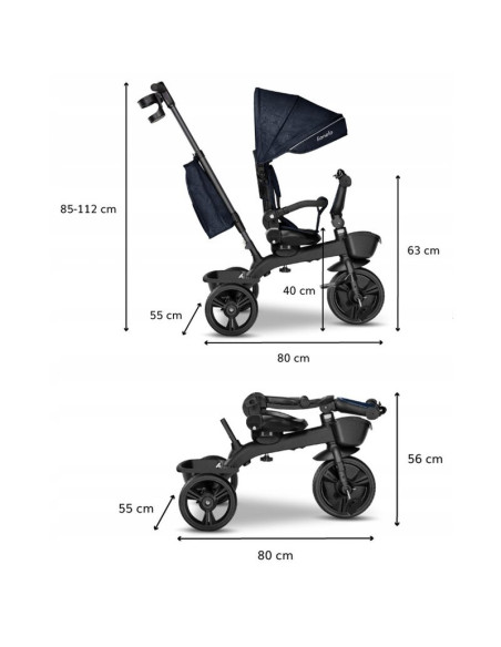 BN-LO-KORI_BLUE_NAVY,Lionelo - Tricicleta Kori, Cu suport de picioare, Control al directiei, Scaun reversibil, Rotire 360 grade,