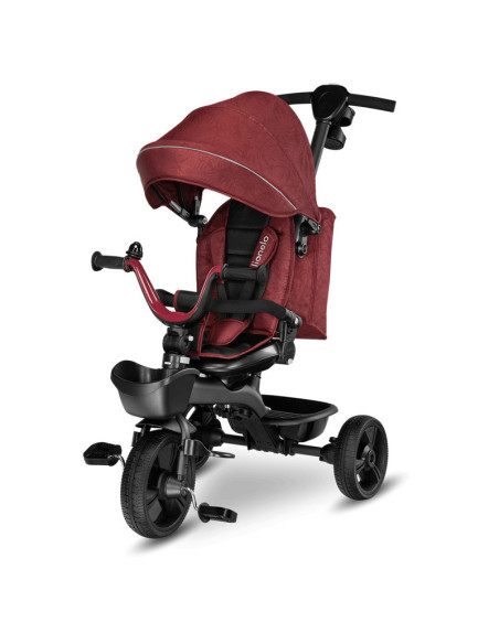 BN-LO-KORI_RED_BURGUNDY,Lionelo - Tricicleta Kori, Cu suport de picioare, Control al directiei, Scaun reversibil, Rotire 360 gra