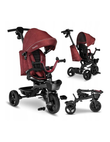BN-LO-KORI_RED_BURGUNDY,Lionelo - Tricicleta Kori, Cu suport de picioare, Control al directiei, Scaun reversibil, Rotire 360 gra