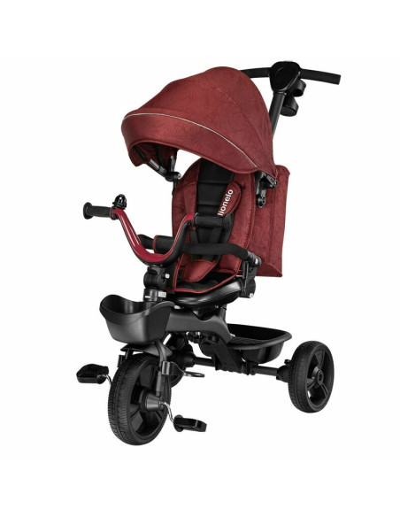 BN-LO-KORI_RED_BURGUNDY,Lionelo - Tricicleta Kori, Cu suport de picioare, Control al directiei, Scaun reversibil, Rotire 360 gra