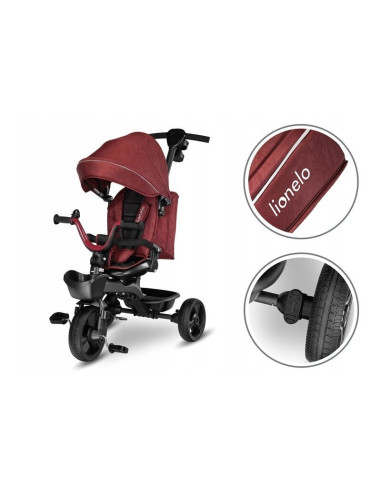 BN-LO-KORI_RED_BURGUNDY,Lionelo - Tricicleta Kori, Cu suport de picioare, Control al directiei, Scaun reversibil, Rotire 360 gra
