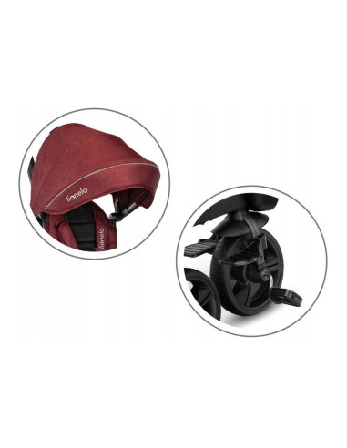 BN-LO-KORI_RED_BURGUNDY,Lionelo - Tricicleta Kori, Cu suport de picioare, Control al directiei, Scaun reversibil, Rotire 360 gra