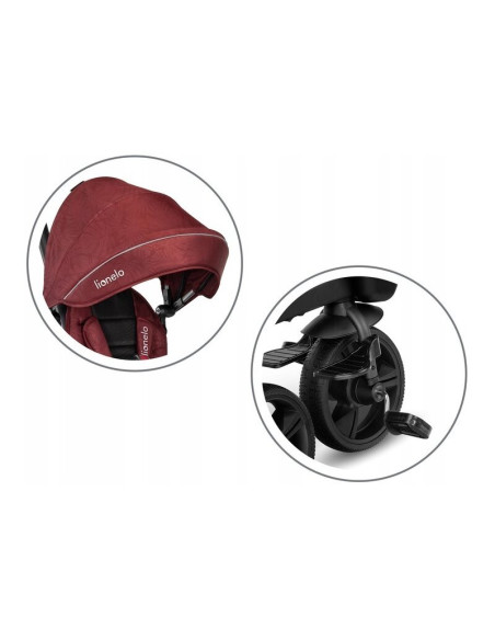 BN-LO-KORI_RED_BURGUNDY,Lionelo - Tricicleta Kori, Cu suport de picioare, Control al directiei, Scaun reversibil, Rotire 360 gra