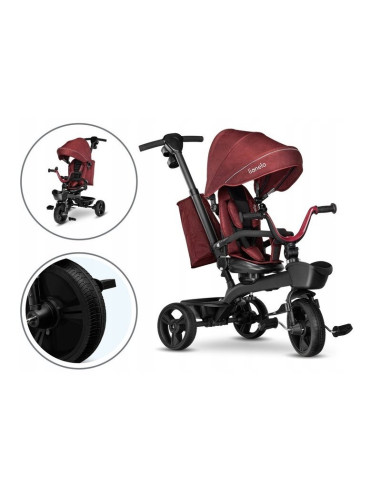 BN-LO-KORI_RED_BURGUNDY,Lionelo - Tricicleta Kori, Cu suport de picioare, Control al directiei, Scaun reversibil, Rotire 360 gra