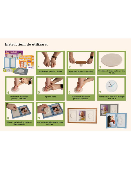 BN-BH_TM_BLUE,Baby HandPrint - Kit rama foto 10x15 cm, Cu amprenta, Tiny Memories, Non-toxic, Conform cu standardul european de 