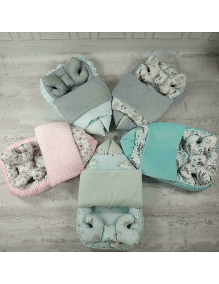 BN-5907501408746,MimiNu - Set 4 in 1 Cosulet bebelus Baby Cocoon 75x55 cm, Husa 100% bumbac, Din bumbac certificat Oeko Tex Stan
