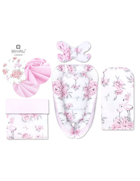BN-6426972004510,MimiNu - Set 4 in 1 Cosulet bebelus Baby Cocoon 75x55 cm, Husa 100% bumbac, Din bumbac certificat Oeko Tex Stan