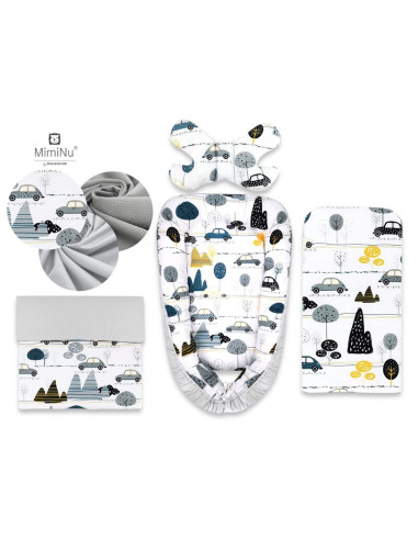 BN-6426972004534,MimiNu - Set 4 in 1 Cosulet bebelus Baby Cocoon 75x55 cm, Husa 100% bumbac, Din bumbac certificat Oeko Tex Stan