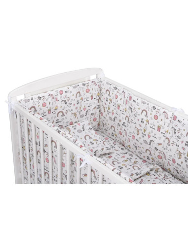 BN-BN197,BabyNeeds - Lenjerie patut 5 piese, Cu doua protectii laterale, Pernuta, Plapumioara, Cearceaf, Din bumbac, Pentru patu