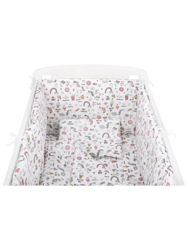 BN-BN197,BabyNeeds - Lenjerie patut 5 piese, Cu doua protectii laterale, Pernuta, Plapumioara, Cearceaf, Din bumbac, Pentru patu