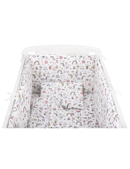 BN-BN197,BabyNeeds - Lenjerie patut 5 piese, Cu doua protectii laterale, Pernuta, Plapumioara, Cearceaf, Din bumbac, Pentru patu