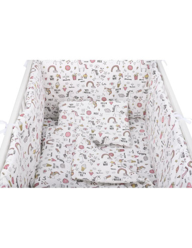 BN-BN197,BabyNeeds - Lenjerie patut 5 piese, Cu doua protectii laterale, Pernuta, Plapumioara, Cearceaf, Din bumbac, Pentru patu