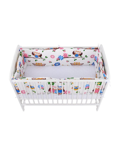 BN-BN200,Babyneeds - Set 2 bucati aparatori pat, 2 x 180x35 cm, Bumbac, pentru patut 120x60 cm, Bufnitele vesele, Alb