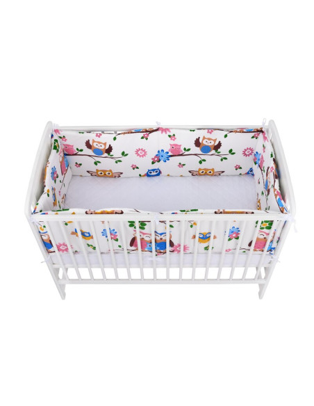 BN-BN200,Babyneeds - Set 2 bucati aparatori pat, 2 x 180x35 cm, Bumbac, pentru patut 120x60 cm, Bufnitele vesele, Alb