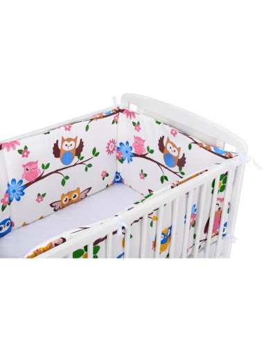 BN-BN200,Babyneeds - Set 2 bucati aparatori pat, 2 x 180x35 cm, Bumbac, pentru patut 120x60 cm, Bufnitele vesele, Alb