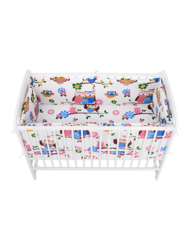 BN-BN214,BabyNeeds - Lenjerie patut 3 piese, Cu doua protectii laterale, Cerceaf, Din bumbac, Pentru patut 120x60 cm, Bufnitele 