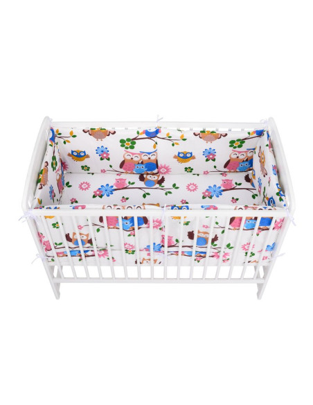 BN-BN214,BabyNeeds - Lenjerie patut 3 piese, Cu doua protectii laterale, Cerceaf, Din bumbac, Pentru patut 120x60 cm, Bufnitele 