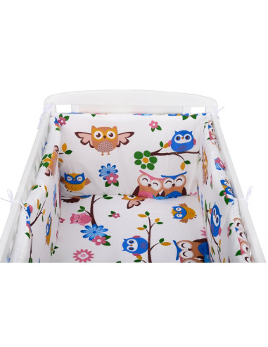 BN-BN214,BabyNeeds - Lenjerie patut 3 piese, Cu doua protectii laterale, Cerceaf, Din bumbac, Pentru patut 120x60 cm, Bufnitele 
