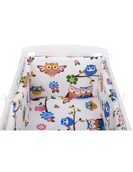 BN-BN214,BabyNeeds - Lenjerie patut 3 piese, Cu doua protectii laterale, Cerceaf, Din bumbac, Pentru patut 120x60 cm, Bufnitele 