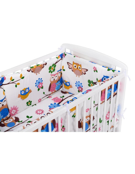 BN-BN214,BabyNeeds - Lenjerie patut 3 piese, Cu doua protectii laterale, Cerceaf, Din bumbac, Pentru patut 120x60 cm, Bufnitele 