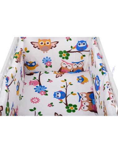 BN-BN214,BabyNeeds - Lenjerie patut 3 piese, Cu doua protectii laterale, Cerceaf, Din bumbac, Pentru patut 120x60 cm, Bufnitele 