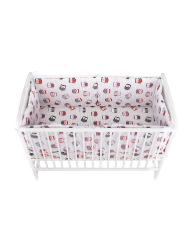 BN-BN215,BabyNeeds - Lenjerie patut 3 piese, Cu doua protectii laterale, Cerceaf, Din bumbac, Pentru patut 120x60 cm, Bufnite, G