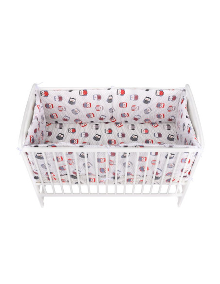 BN-BN215,BabyNeeds - Lenjerie patut 3 piese, Cu doua protectii laterale, Cerceaf, Din bumbac, Pentru patut 120x60 cm, Bufnite, G