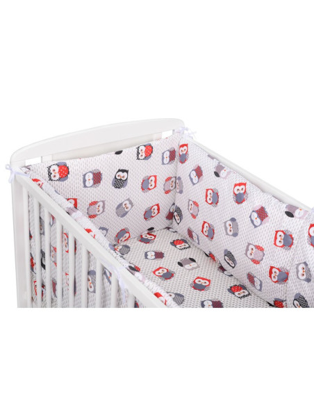 BN-BN215,BabyNeeds - Lenjerie patut 3 piese, Cu doua protectii laterale, Cerceaf, Din bumbac, Pentru patut 120x60 cm, Bufnite, G